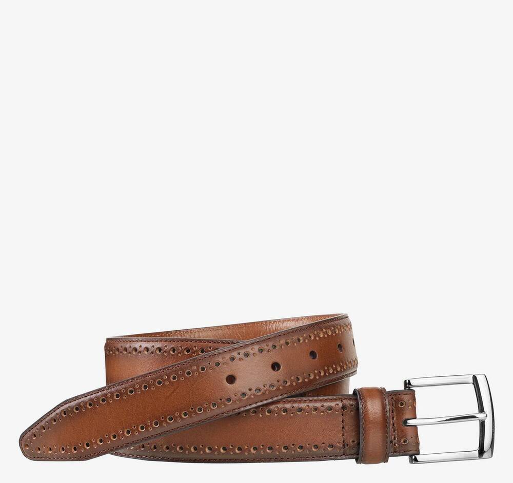 NEW JOHNSTON & MURPHY men's perfed-edge leather belt in tan